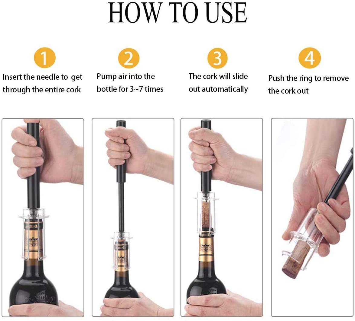 HASTHIP Wine Opener with Tinfoil Cutter, Air Pressure Pump Wine Bottle Opener, Easy Cork Remover Corkscrew, Gifts to Wine Lovers Party Supplies HASTHIP Wine Opener with Tinfoil Cutter, Air Pressure Pump Wine Bottle Opener, Easy Cork Remover Corkscrew, Gifts to Wine Lovers Party Supplies